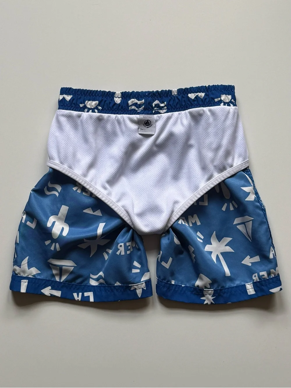 Petit Bateau Boys La Mer Blue & White Printed Swim Shorts - Size 6Y